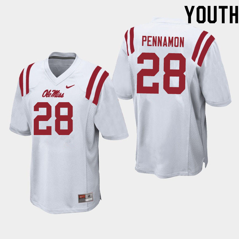 D'Vaughn Pennamon Ole Miss Rebels NCAA Youth White #28 Stitched Limited College Football Jersey EAG4458YN